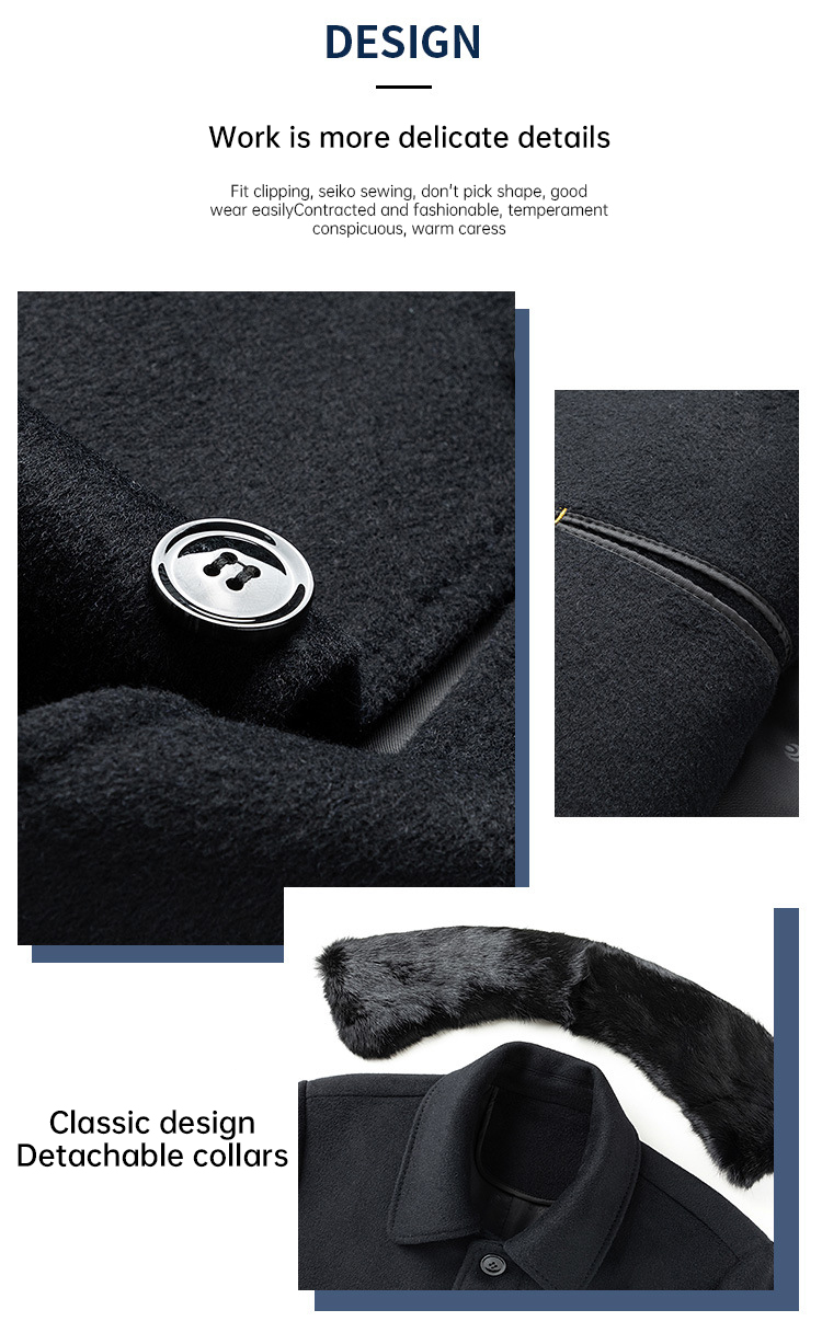 LCBZ Winter Fashion Men's Hooded Trench Coat with Cashmere Lining and Fleece Sleeves