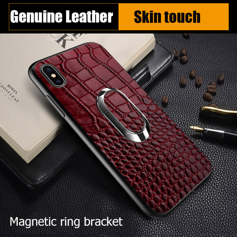 Genuine Leather Magnetic Ring Crocodile Mobile Phone Case for iPhone 14 Pro Max