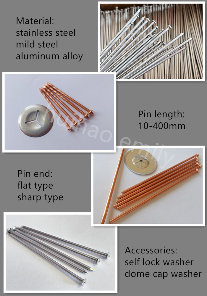 11Ga Stainless Steel 316L Insulation CD Weld Stud Pins With Self Locking Washer