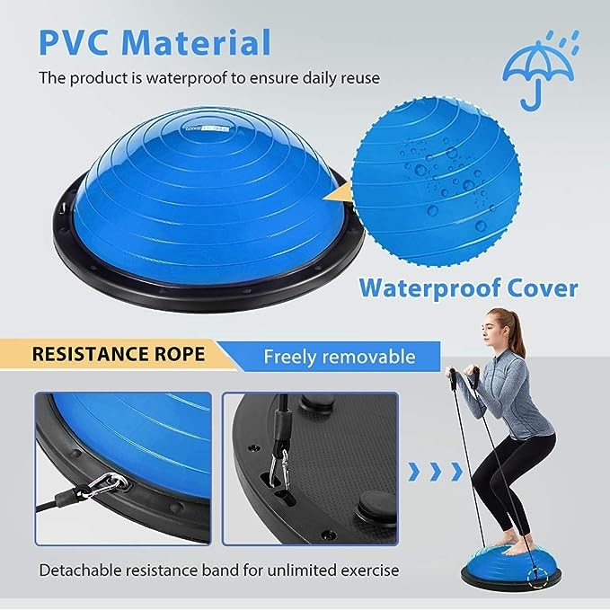 Anti Slip Half Balance Ball Trainer Yoga Exercise Ball with Resistance Bands Bonus Foot Pump for Yoga Fitness