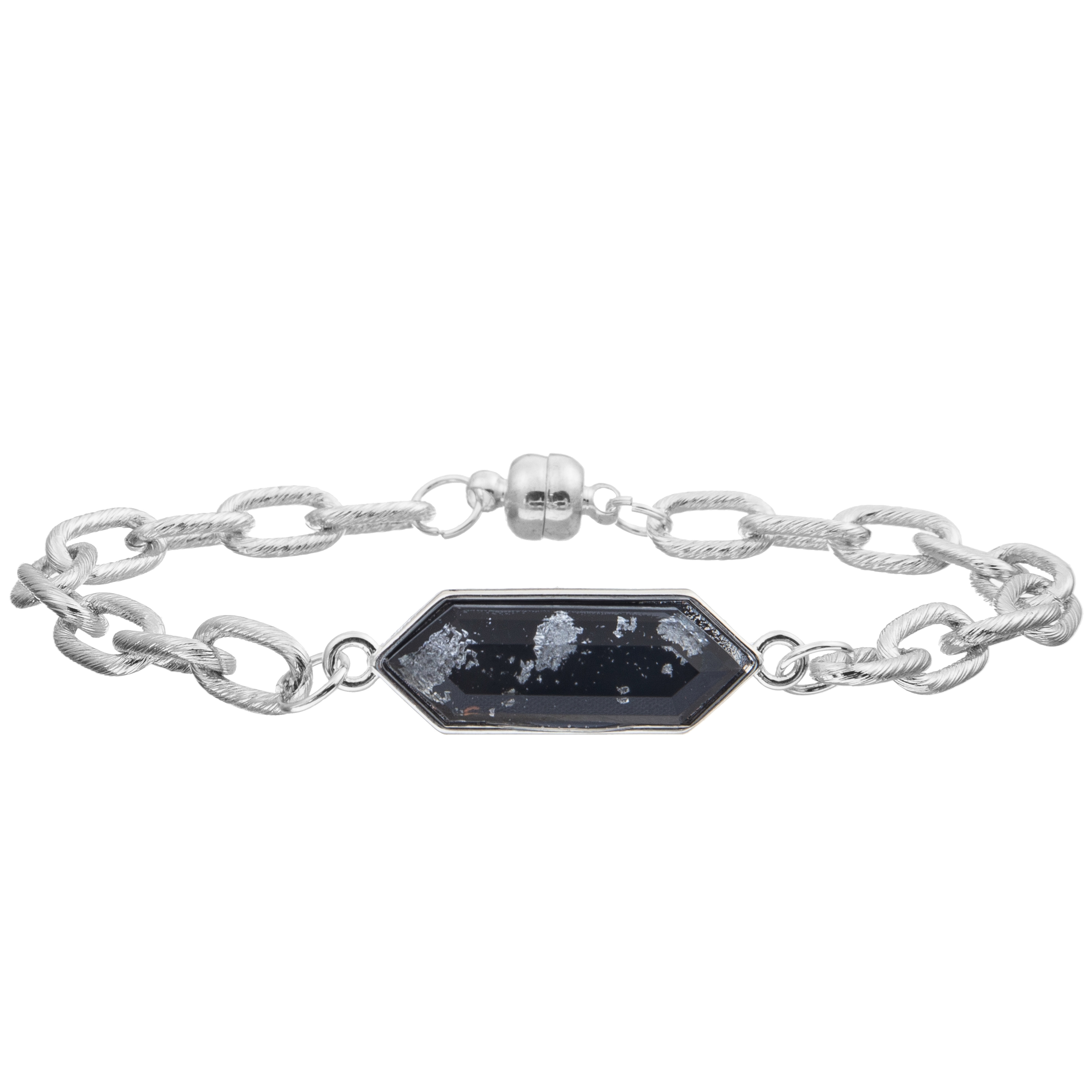 Magnetic Buckle Twist Chain Link Bangle Bracelet With Silver Plated Octagon Turquoise