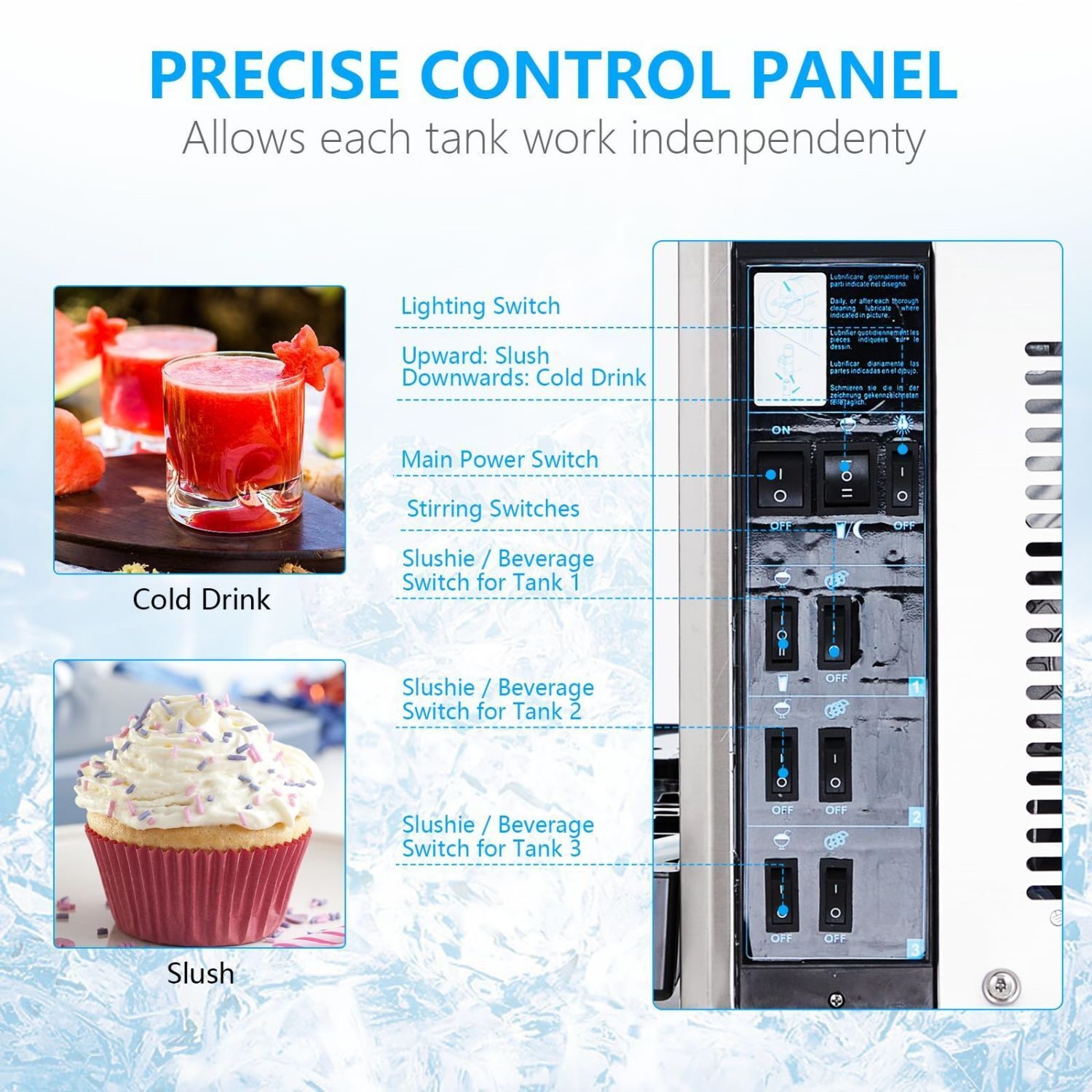 Commercial Snack Equipment Automatic 36L 3 Tank Frozen Drink Slush Machine