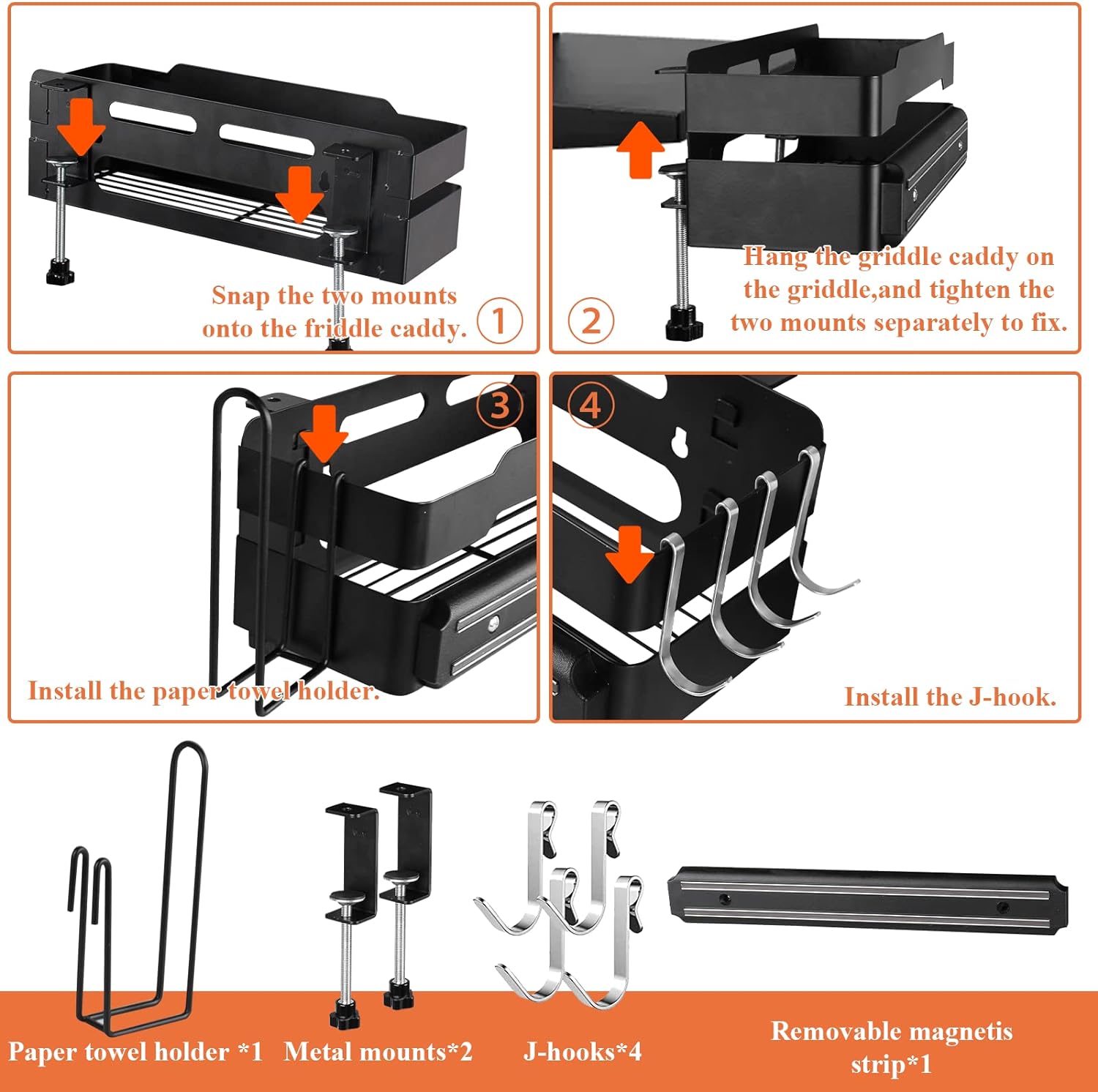 Griddle Caddy with Magnetic Tool Holder BBQ Accessories Storage Box with Paper Towel Holder for 28"/36" Blackstone Griddles