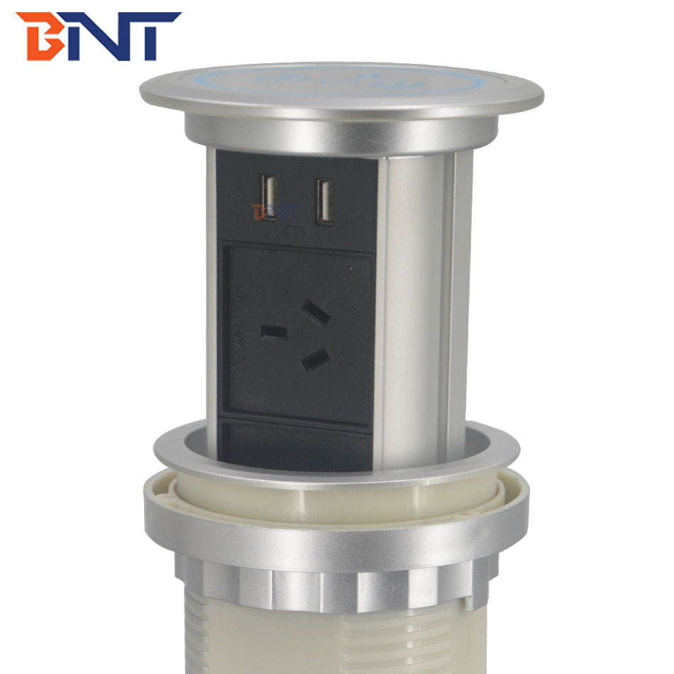 Australian market kitchen worktop concealed motorized pull up power socket with usb and Qi wireless charger
