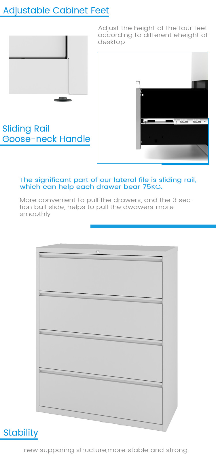 Office Metal Lateral File Cabinets 4 Drawer Large Storage Cabinets