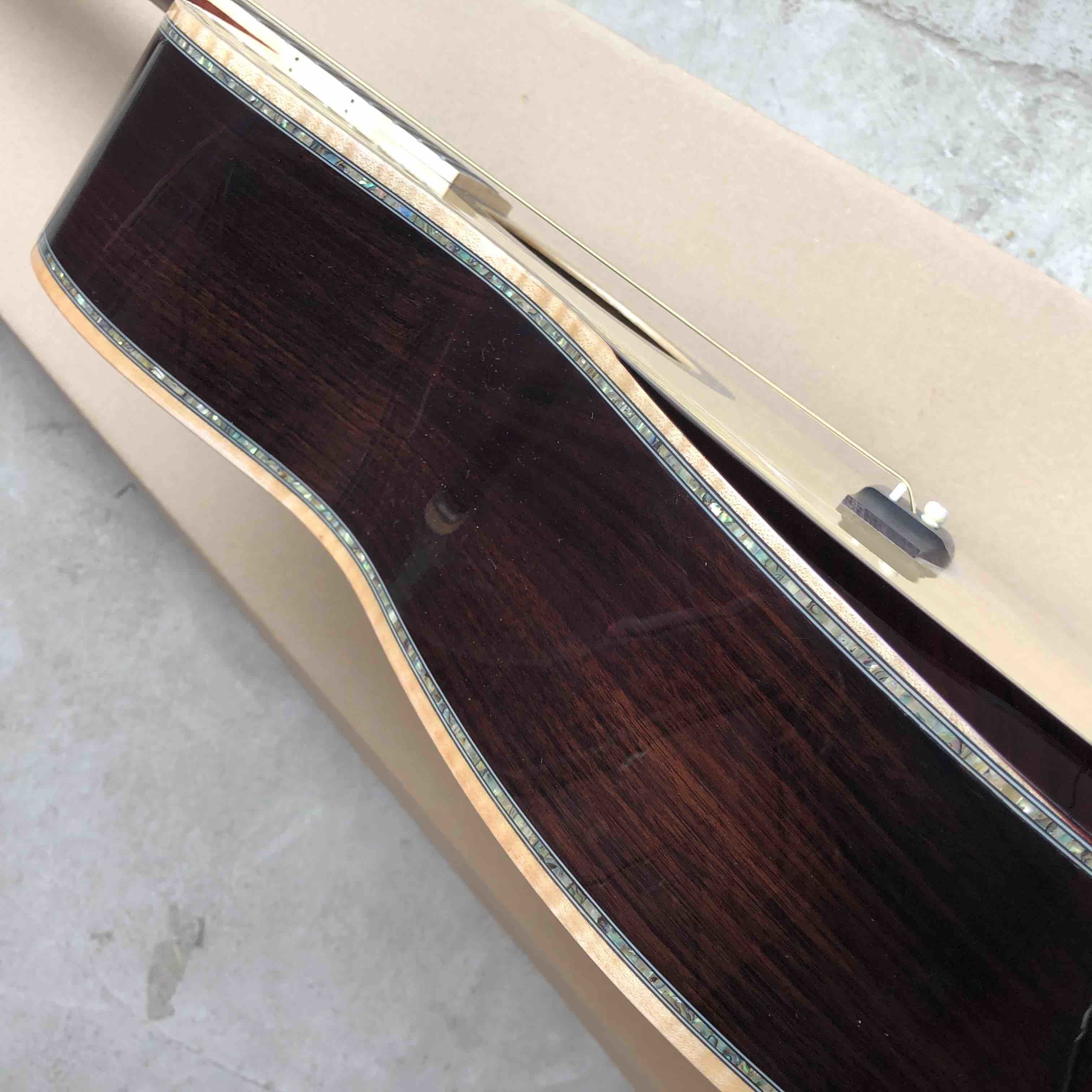 Custom 2020 New Real Abalone Aaaa All Solid Spruce Round Body Maple Binding Acoustic Guitar