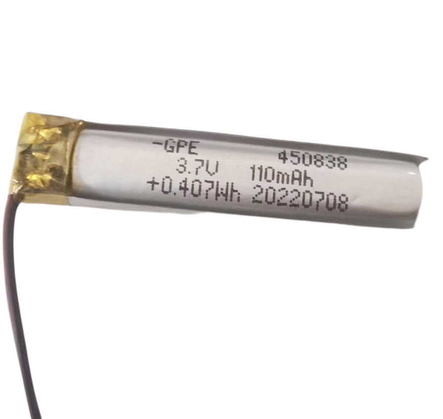 Small Size 3.7V Lithium Polymer Battery , 450838 110mAh Li Polymer 3.7V Battery