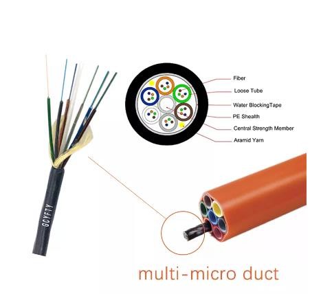 Outdoor Duct Air Blown Fiber Cable 12 - 144 Core HDPE Microduct Fiber Cable