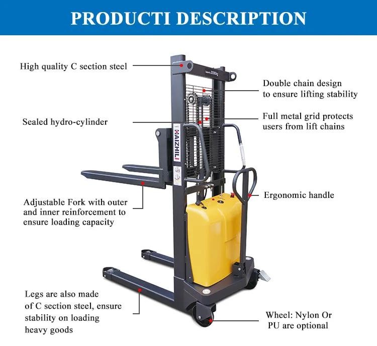 Semi-Electric Pallet 1T 3.5M Hydraulic Stacker With Battery Powered Semi-Electric Pallet Stacker
