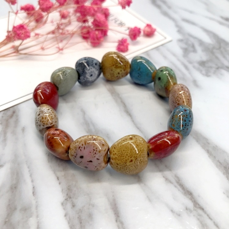 Ethnic Style Heart Sale High Temperature Flower Glaze Colored Ceramic Glaze Ceramic Bracelet Retro Multi-Style Painted Bracelet