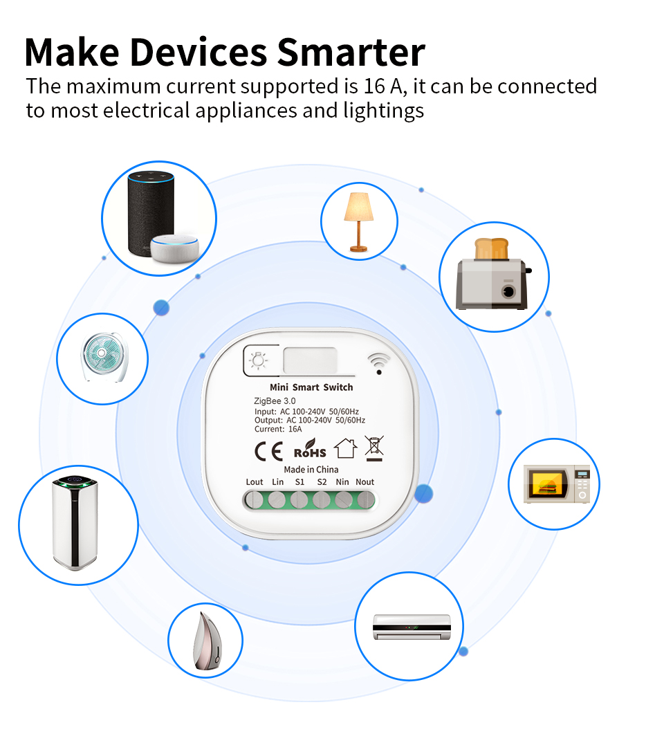 Smart Home Automation Remote Light Switch 16A Breaker Module Tuya Smart Timer Wall Light Switch support voice control