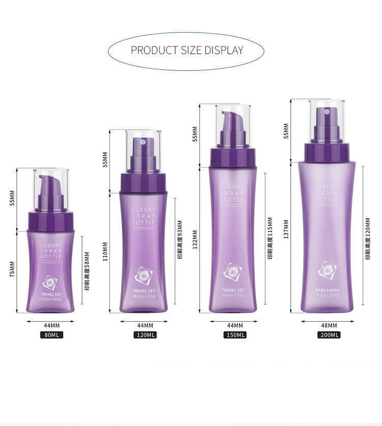 Matte Purple Clear Plastic Frosted Round Cosmetic Lotion Bottle With Press Pump