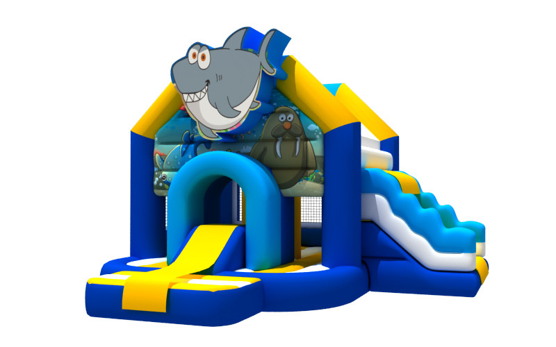 Ocean Park Theme Shark Cartoon Inflatable Bouncy Castle With Slide Inflatable Bouncer Combo