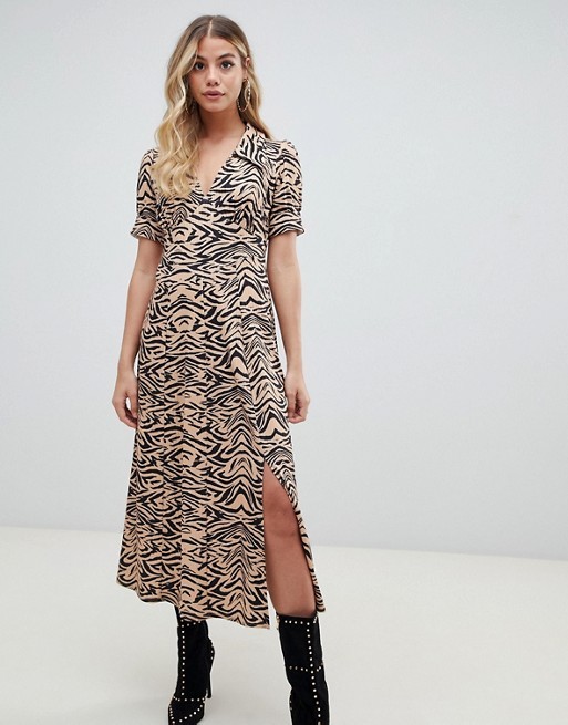custom make short sleeve animal print midi tea dress in rib