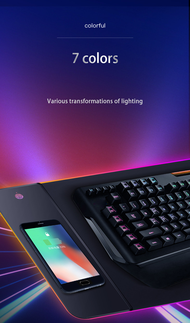 Smart Memory Function Wireless Charing Mouse Pad RGB Big Gaming Mousepad