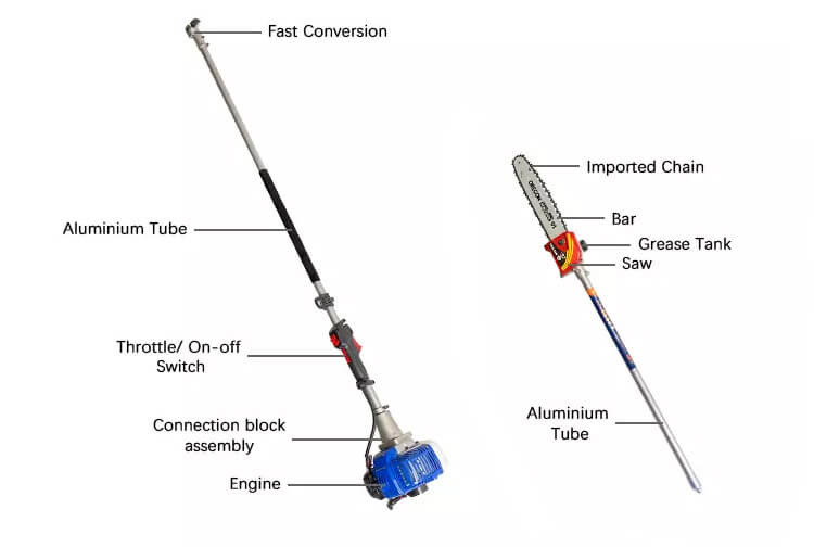 Gasoline Long Pole Chainsaw 25.4cc Long Reach Hedge Trimmer