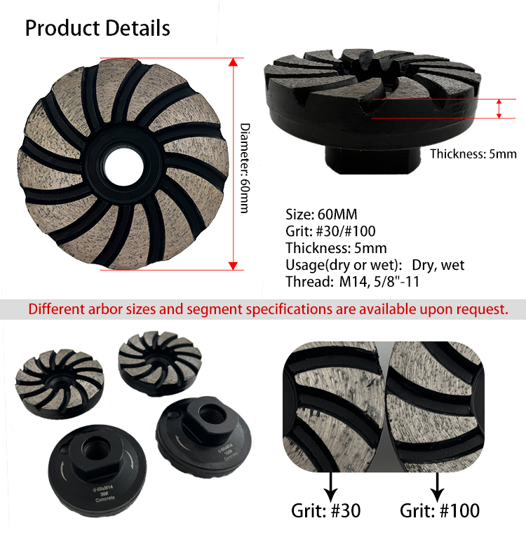 60 Mm Emery Diamond Grinding Plate Wheel For Concrete Brick Floor