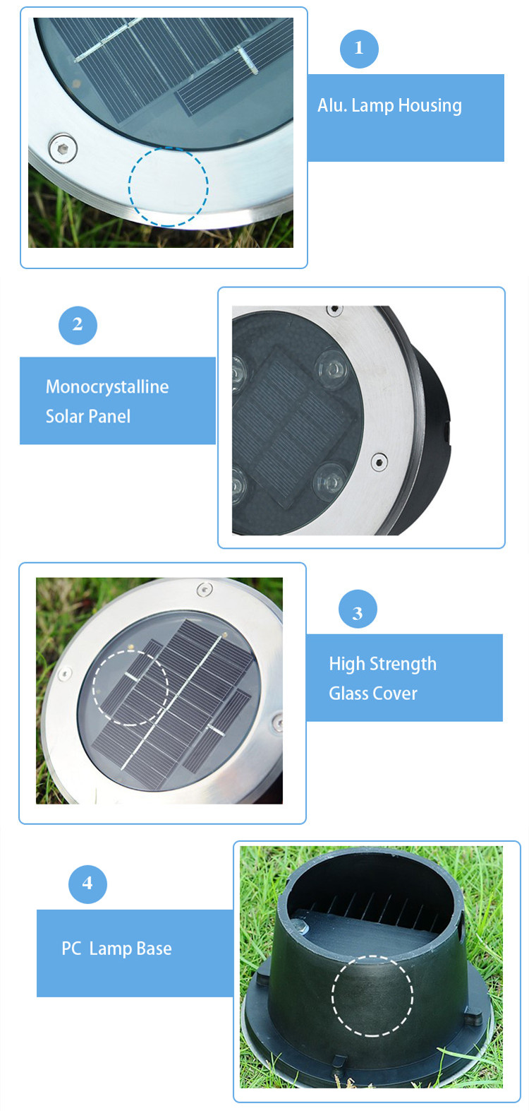 IP65 Outdoor Solar Powered LED Ground Lights Stainless Steel Body High Brightness