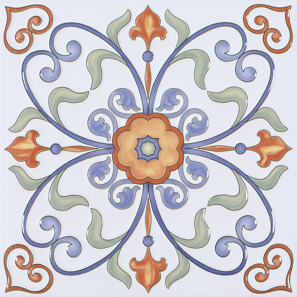 Non-Slip white 200x200mm Floral Floor And Wall Ceramic Rustic Tiles For Living Room And Restaurant