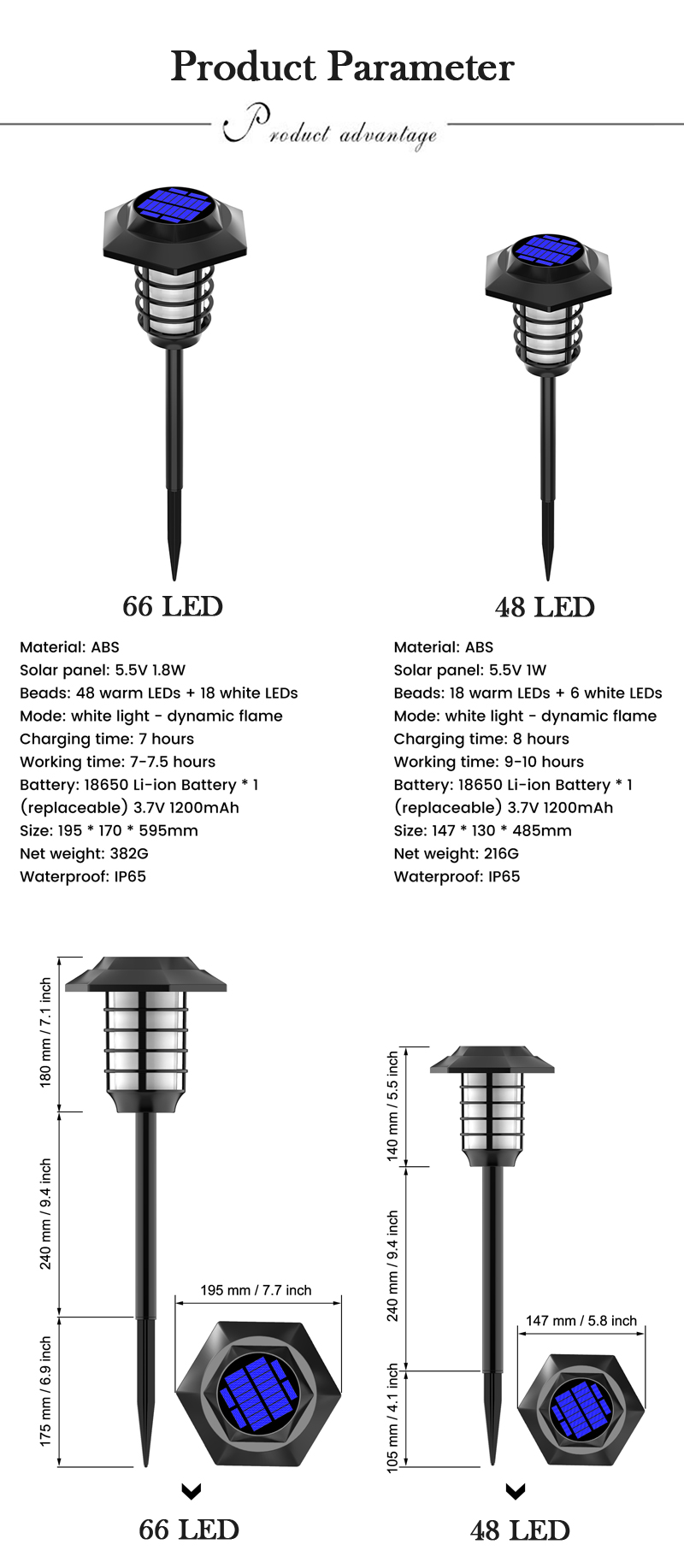 Waterproof 1200mAh 840g 2 IN 1 Led Torch Flame Solar Lights Aluminum Alloy