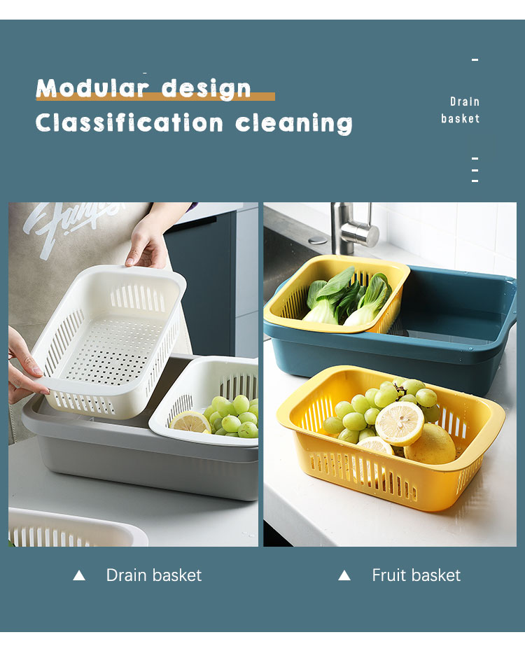 OEM ODM Rectangle Double Plastic Drain Basket Save Space Green