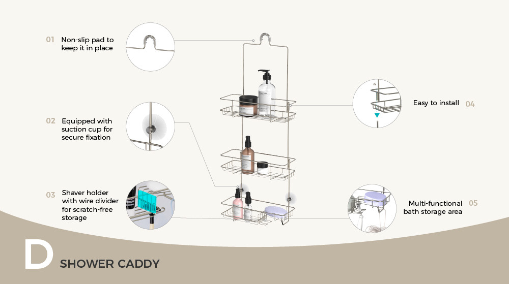 Bathroom Organizer Shower Caddy Hanging Shower Shelf for Inside Shower No Drilling Racks Over Showerhead BathROOM Rack