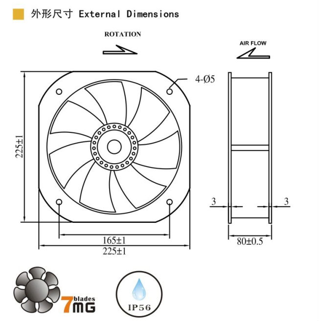 Silent 9 Inch AC Cooling Fan / Brushless Computer Fan 225mm x 225mm x 80mm