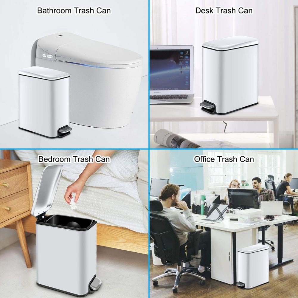 15 L Indoor Trash Can Stainless Steel Dustbin Foot Pedal Cleaning Equipment