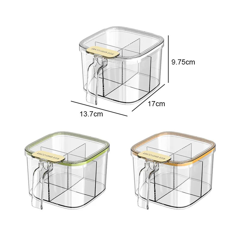 1 Set Seasoning Box 4 Compartment Spice Condiments Container With Spoon Multifunctional Storage Box