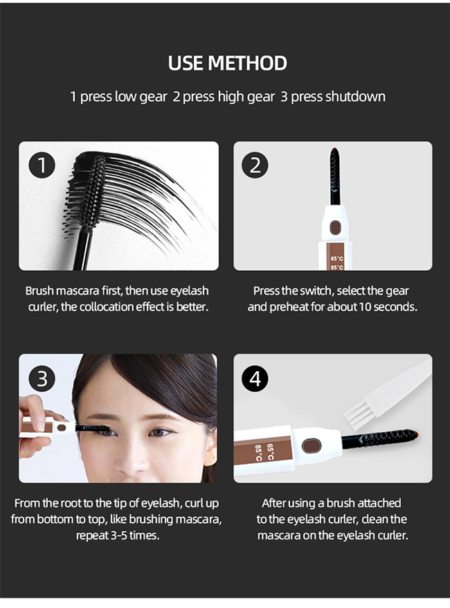 ROHS Mini LCD Display USB Rechargeable Heated Eyelash Brush
