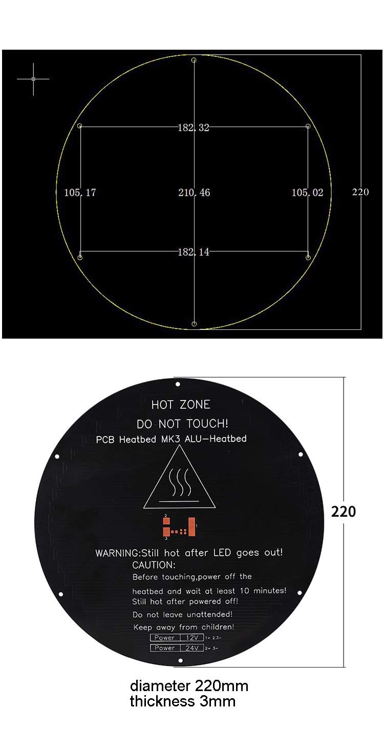 Black Metal Thick 3mm 3D Printer Heatbed MK3 Round Delta Rostock
