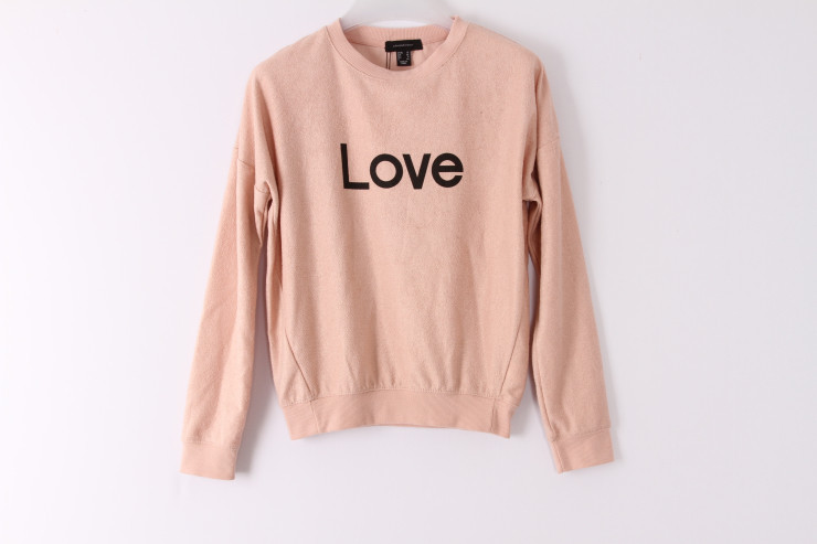 Printing Pink Pullover Sweatshirts Crew Neck Womens French Terry Sweatshirt