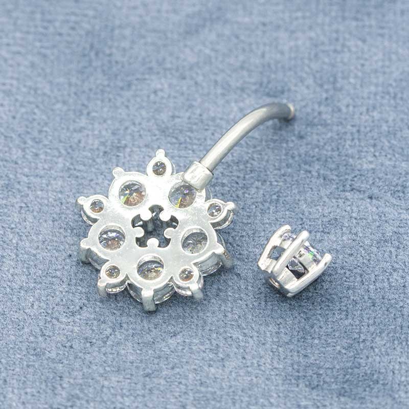 Clear Zircons Round Surgical Steel Belly Button Rings 12mm Flower Belly Bar