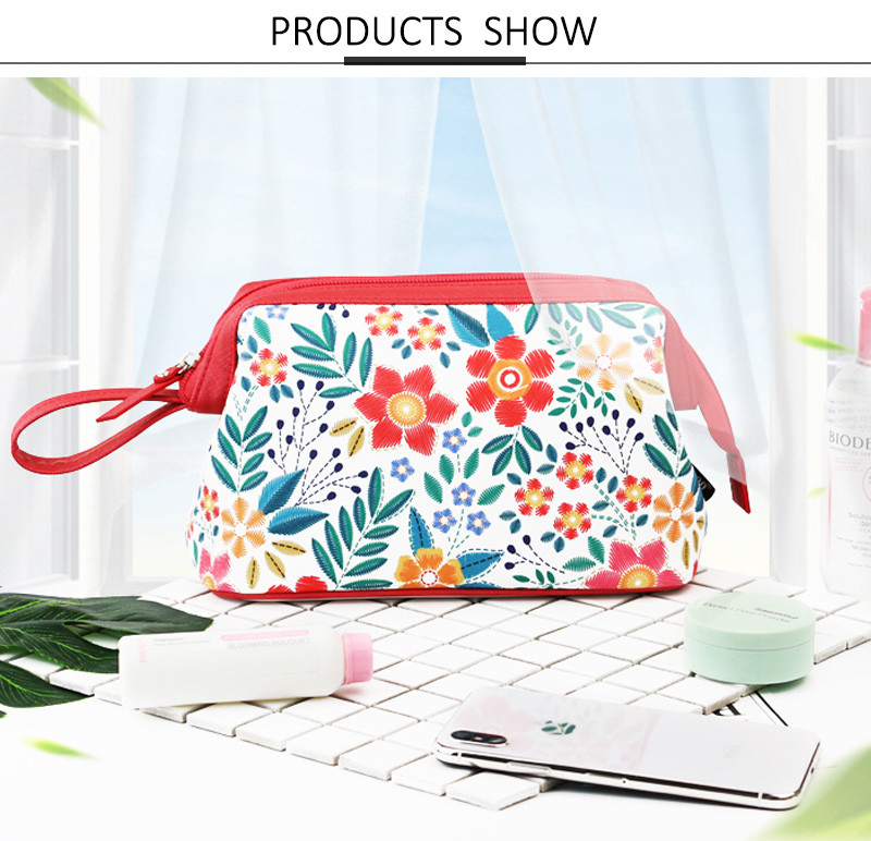 Vintage Floral Printed 220mm Length PU Cosmetic Bag