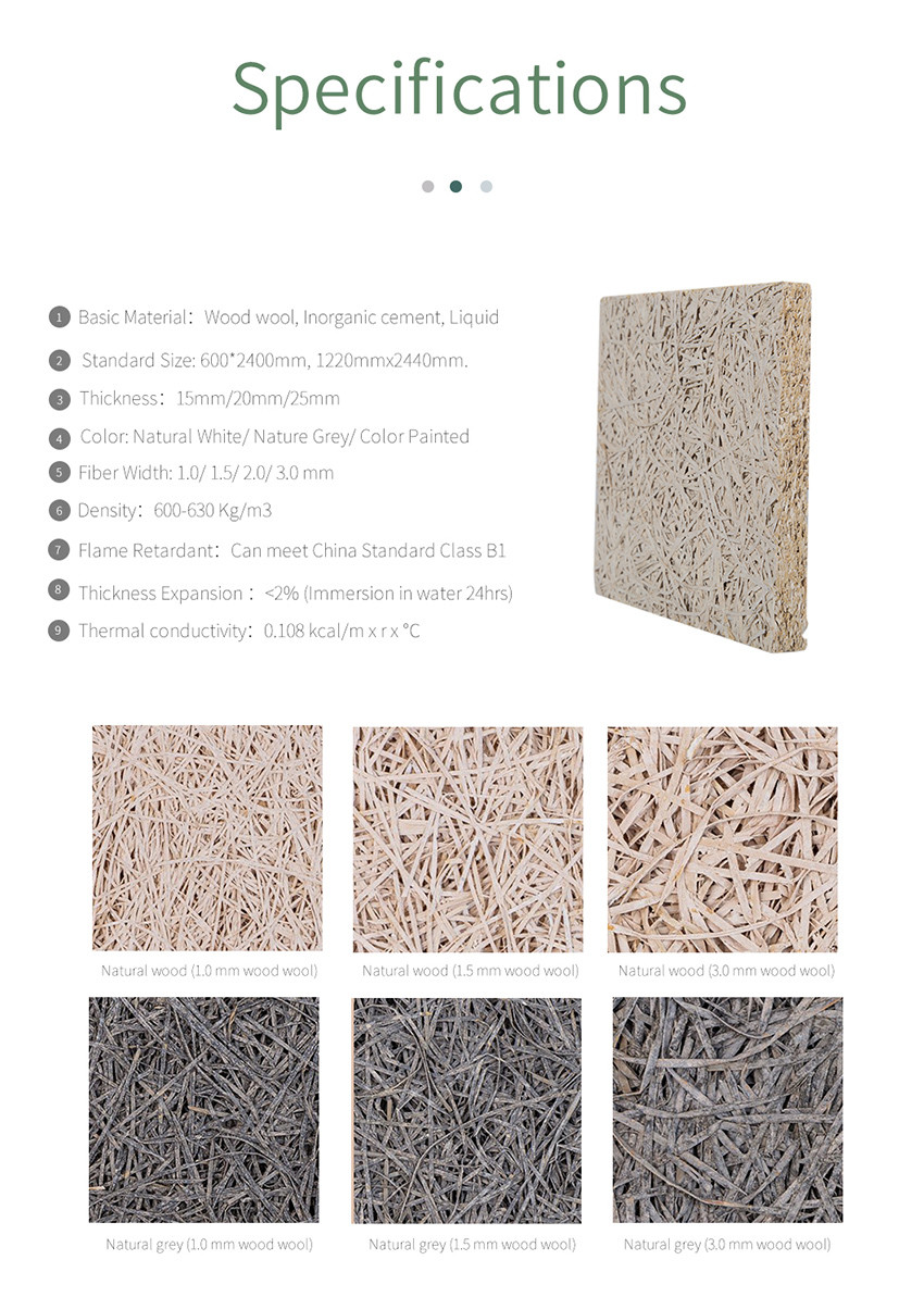Sound Absorption Building Materials Light Grey Painted Wood Wool Acoustic Panel For Office