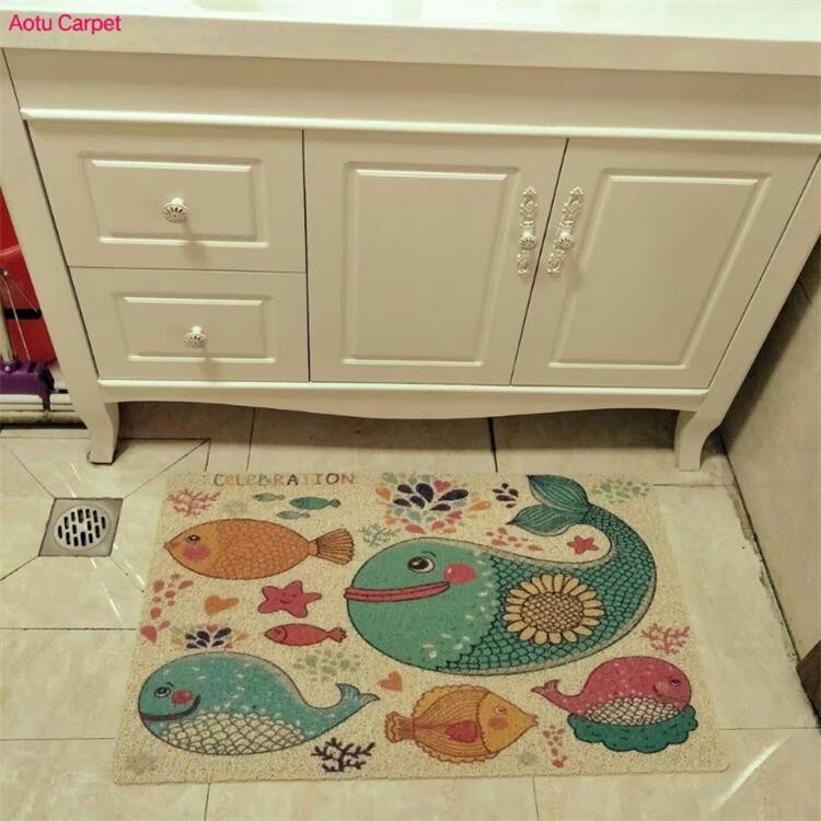Cartoon Coir Entrance Matting , Non Slip Bathroom Mats Eco - Friendly
