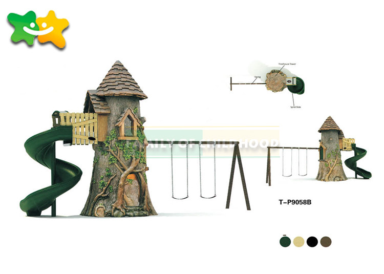 Customized Design Wooden Playground Slide Double Swing Long Service Life