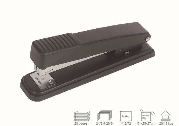 High Quality No.603 For 24/6 26/6 Staples 20 Sheets Paper Capacity Black Metal Office Stapler