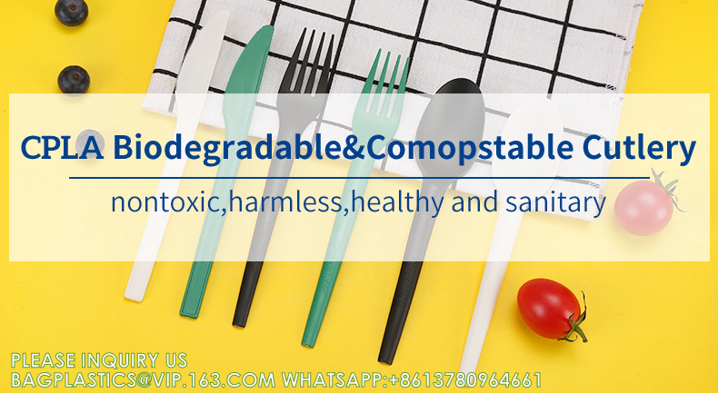 100% Compostable Eco Friendly Biodegradable CPLA PLA Cutlery Disposable Forks/Spoons/ Knives With Napkin Set