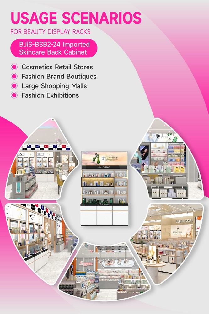 BJiS-BSB2-24 LED Strip Lights Skincare Display Cabinet with Personalized Branding for High-End Makeup