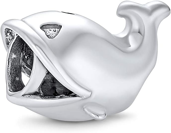 Nautical Fishing Ocean Sea Whale Charm Bead For Women For Teen Oxidized .925 Sterling Silver Fits European Bracelet