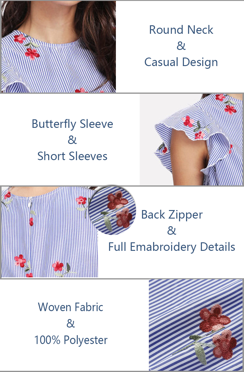 Clothes Ladies Women Summer Embroidered Blouse
