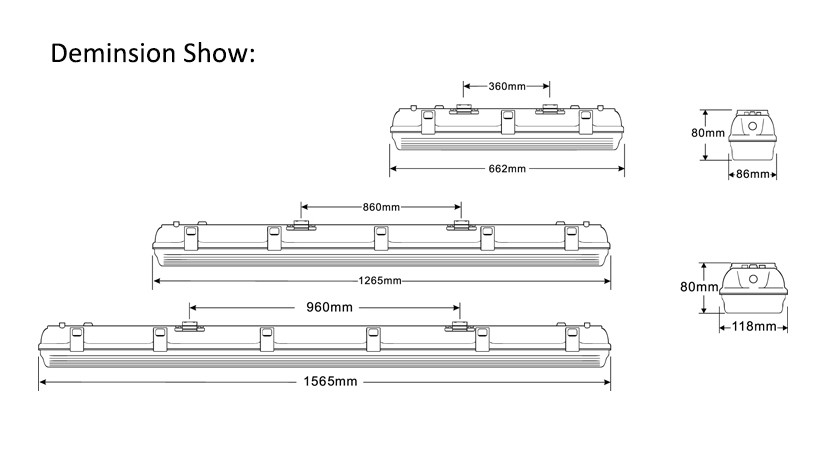 110 Lm/W LED Tri Proof Light 60W 5ft Vapor Tight Led Light Fixture 6000K dust proof led lights