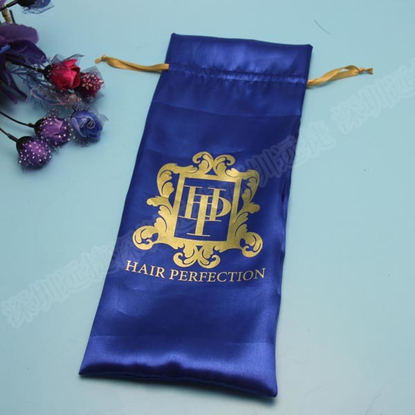 Navy Blue Hair Extension Kit Bag , 5 X 14 Inch Silk / Satin Drawstring Pouch