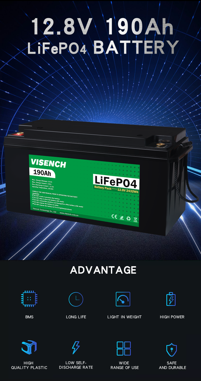 Visench Solar System Lifepo4 Battery Pack Lithium Ion Lifepo4 12V 190AH Lithium Ion Batteries