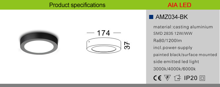 Good price surface mounted 12W Round black LED panel light/led ceiling light