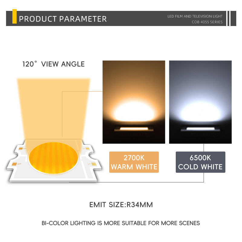 2700K+6500K 4055 CSP LED Cob Chip Tunable Bi Color 100W 200W 300W COB LED Module CRI95