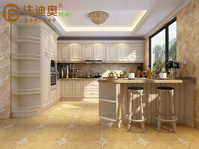 Fadior Classic French Kitchen Cabinets With Elegant Curved Displays And Functional Island