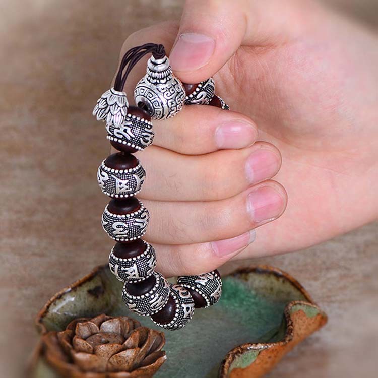 Women and Men Sterling Silver Wrap Sandalwood Bead Strand Bracelet Couples Jewelry(B20180102)