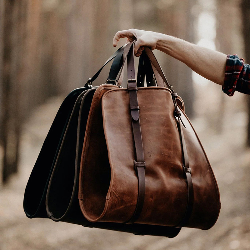 Scratch Resistant Firewood Carry Bag , Side Open Design Leather Log Bag